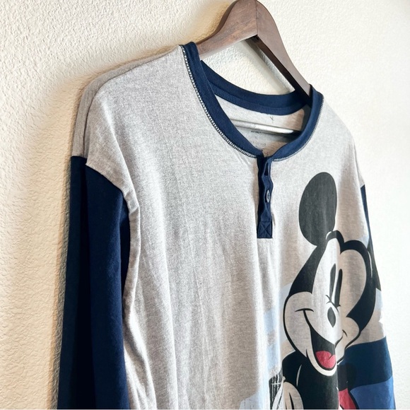 Disney Store Mickey Mouse Long Sleeve Henley Shirt XL Blue Gray Graphic Tee - Picture 2 of 9